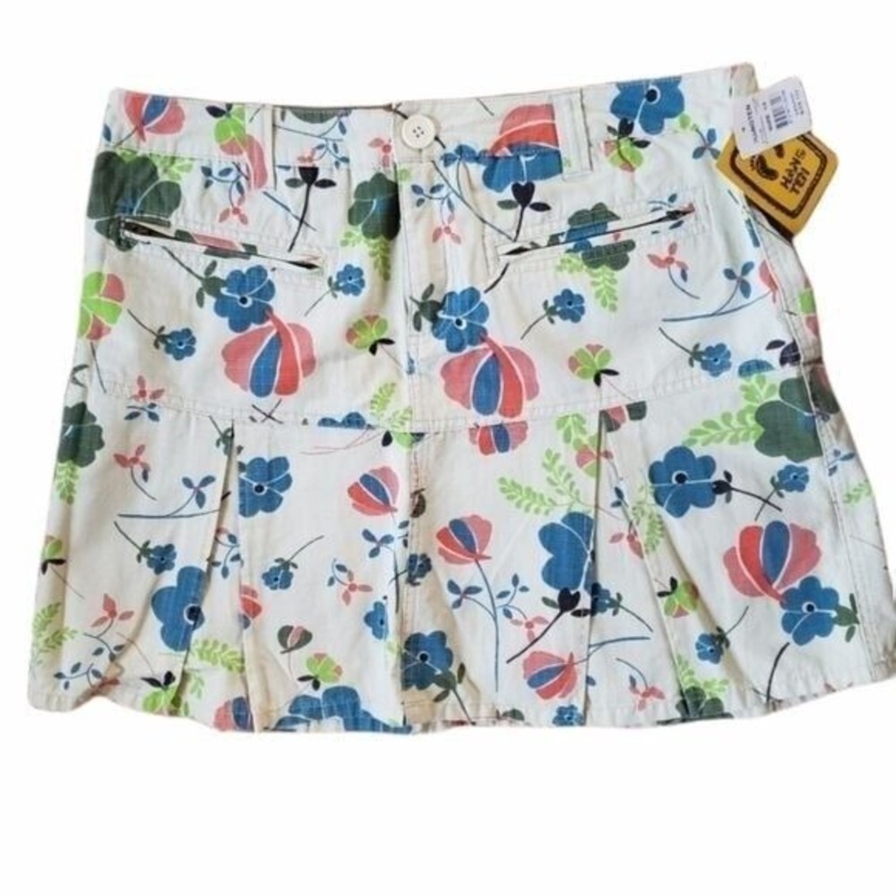 Hang Ten Womens Y2K Indie Retro Floral 100% Cotton Mini Skirt 13 Cream Multi NEW